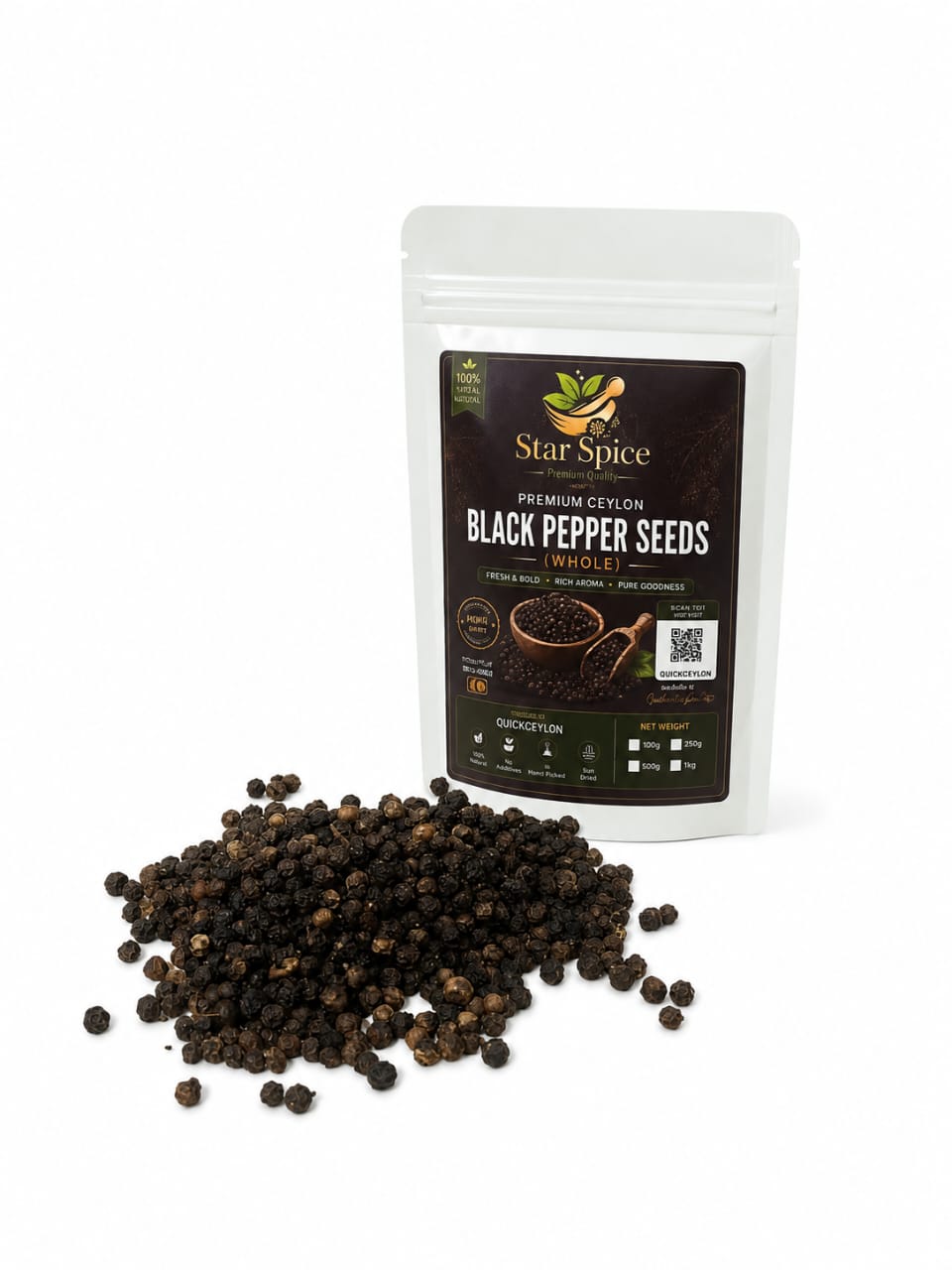 Premium Ceylon Black Pepper (Whole Peppercorns)