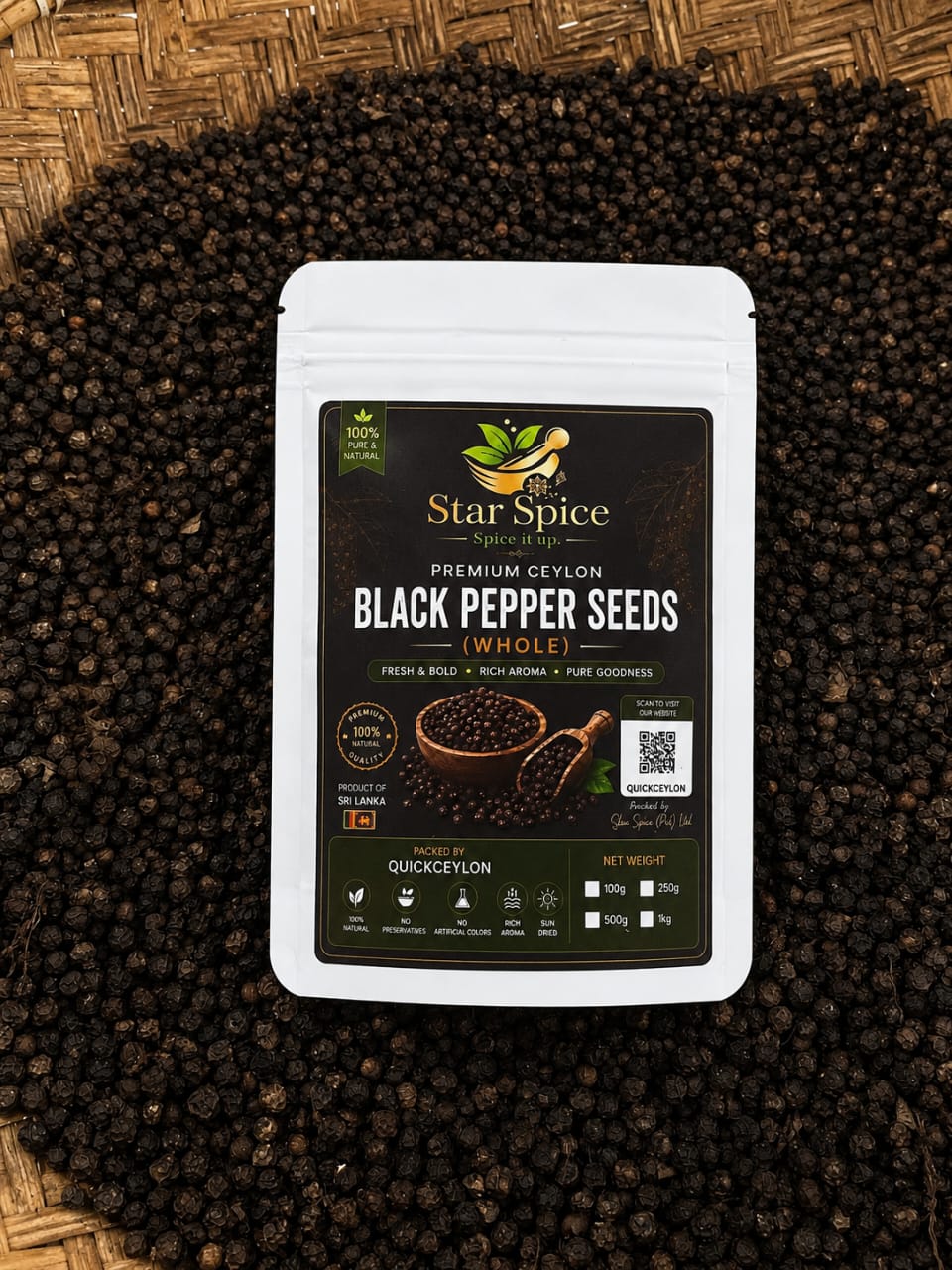 Premium Ceylon Black Pepper (Whole Peppercorns)